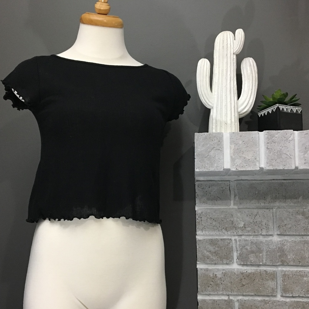Antistar black frilly crop top